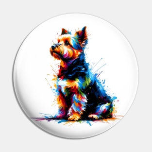 Colorful Australian Terrier Captured in Splash Art Style Pin