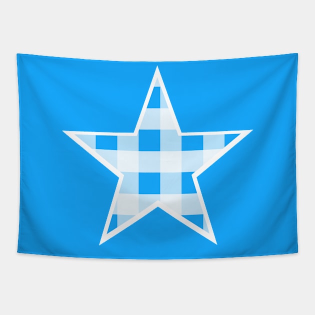 Bright Blue and White Buffalo Plaid Star Tapestry by bumblefuzzies