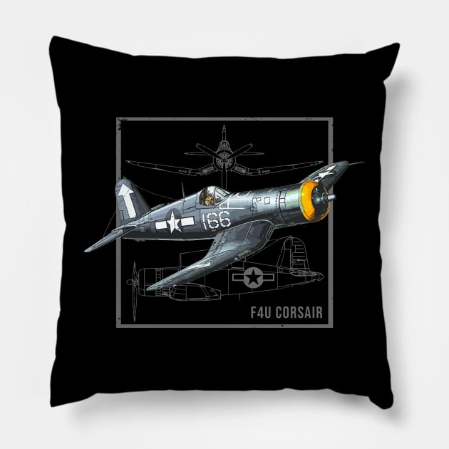 Curtiss F4U Corsair | WW2 Fighter Plane Pillow by Jose Luiz Filho