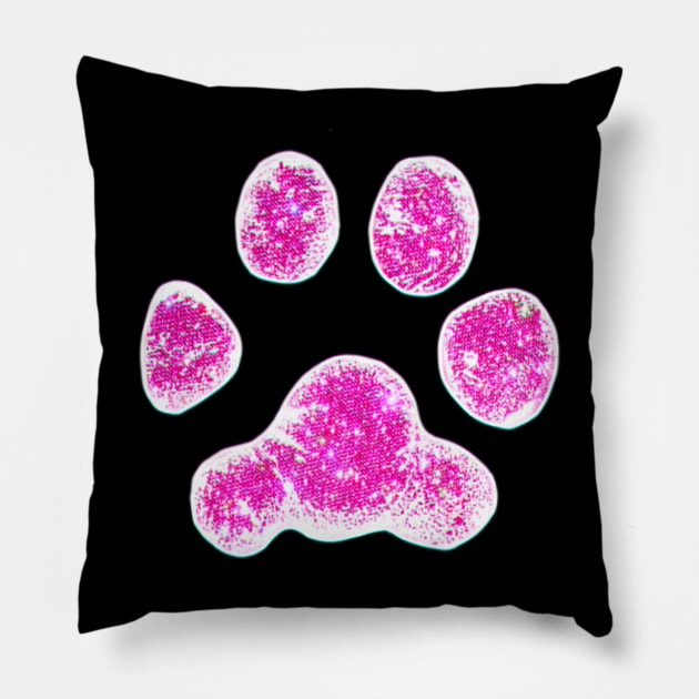 Cute Glittery Pink Dog Paw Print Pillow by ROLLIE MC SCROLLIE