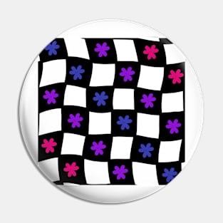 Floral Checker Board - Bisexual Pride Pin