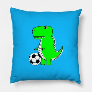 Green Dinosaur Loves Soccer Pillow