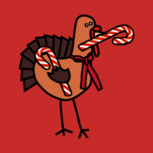 Thanksgiving Turkey Holding Christmas Candy Cane T-Shirt