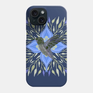 Hummingbird Blue and Green Flower and Leaves Design Phone Case