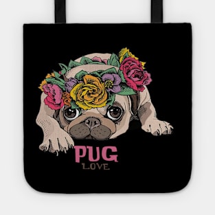 Pug Love Flowers Tote