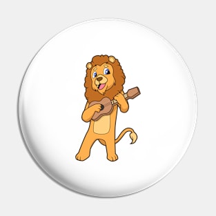 Cartoon lion playing ukulele Pin