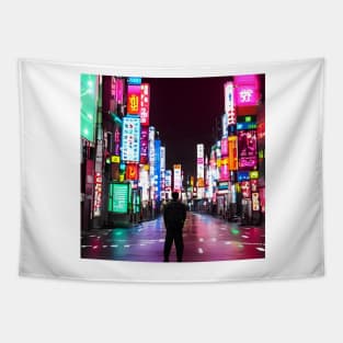 Tokyo Neon Japan - Lovely Night Lights - A Lonely Man Tapestry