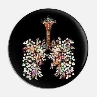 Lung Anatomy, green leaves, Cancer Awareness Pin