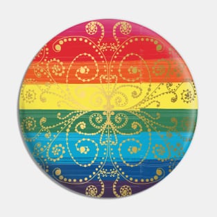 Pride Flag with Gold Swirls and Dots Doodle Graphic Design Pin