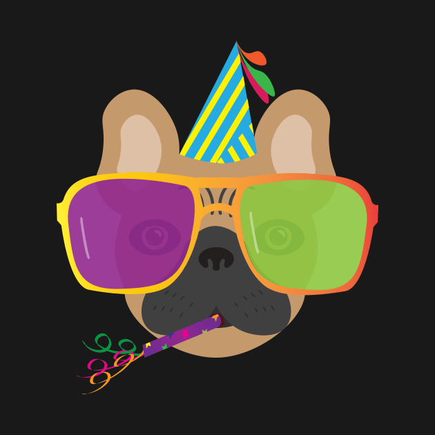 Party French Bulldog With Party hat and Colorful Sunglasses by sigdesign