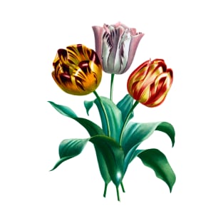 Colorful Vintage Watercolor Tulip Flowers Bouquet T-Shirt