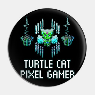 Turtle Cat Pixel Gamer Pin