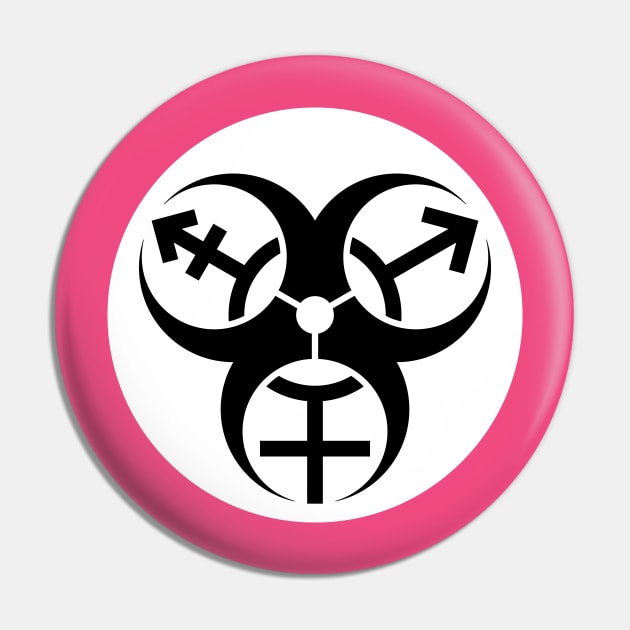 Trans Biohazard - White Circle Pin by GenderConcepts