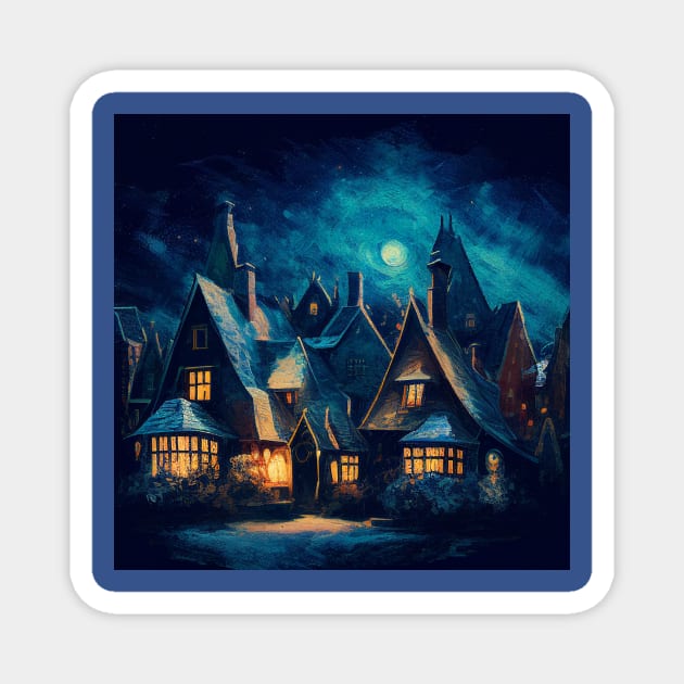 Starry Night Over Hogsmeade Village Magnet by Grassroots Green