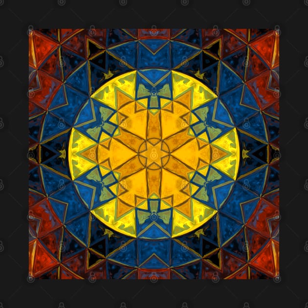 Mosaic Mandala Flower Yellow Blue and Red by WormholeOrbital