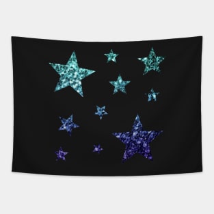 Teal Dark Blue Ombre Faux Glitter Stars Tapestry