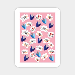 The rose garden. Graphic design of flowers and leaves in a blooming garden. Magnet