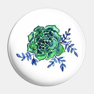 Watercolor houseleek - green and blue Pin