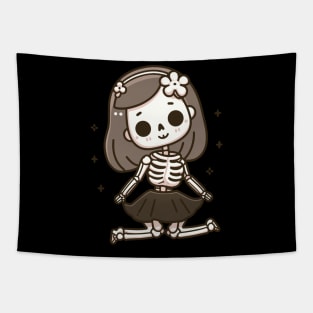 Cute Girl Skeleton in a Doll Pose | Cute and Spooky Halloween Gift Ideas Tapestry