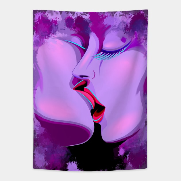 Lovers Kiss Ultraviolet Love Romance Tapestry by BluedarkArt