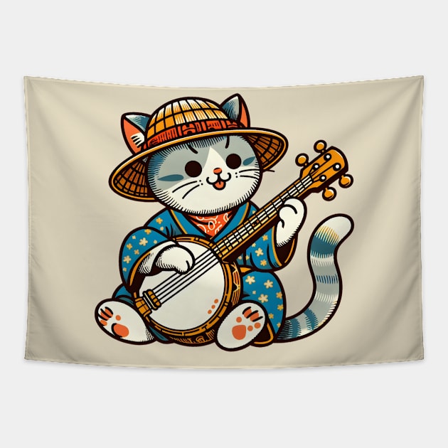 Banjo cat Tapestry by Japanese Fever