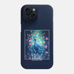 Blue Peacock & Pink Flowers Happy Diwali Festival of Lights Phone Case