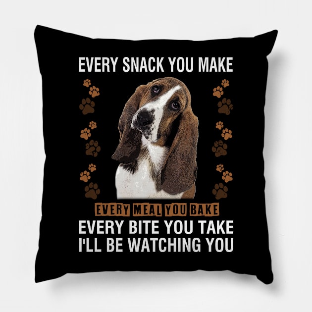 Cute and Curled Basset I'll Be Watching You Tee Delight Pillow by Beetle Golf