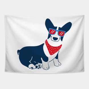 Cute Corgi with blue sunglass Tapestry