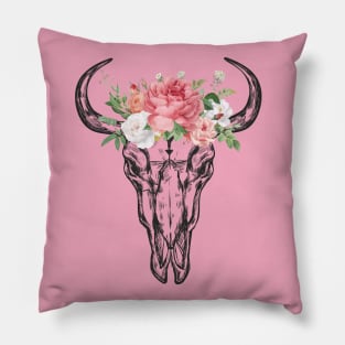 Buffalo Skull With Bouquet Pillow