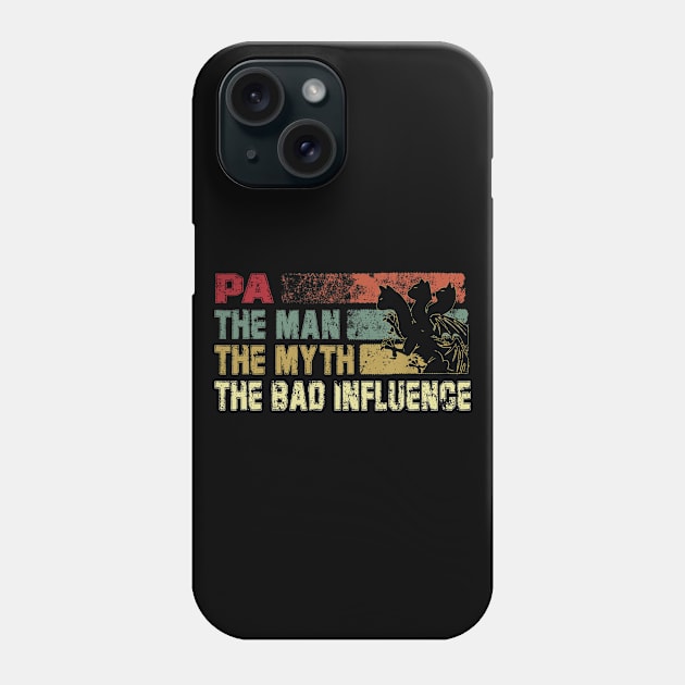 Mens Pa the Man the Myth the Bad Influence Vintage Cat Father's Day Gift Dad Phone Case by David Darry