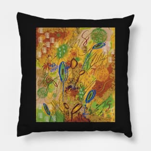 Colorful abstract spring flower explosion in yellow, blue, purple, green, magenta Pillow
