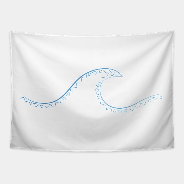 Minimal wave with tribal pattern, ocean blue Tapestry by JDP Designs