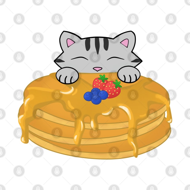 Cute grey cat eating a pancake by Purrfect