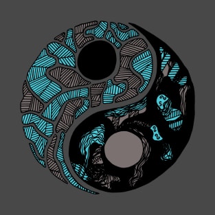 Blue Grey Abstract Yin Yang T-Shirt