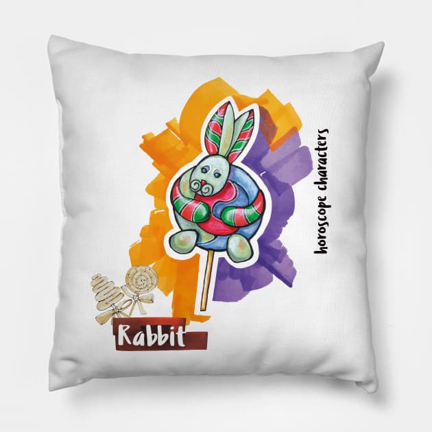 Rabbit horoscope Pillow by AriadnaDeRaadt