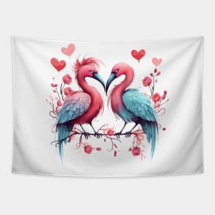 Valentine Kissing Moa Bird Couple Tapestry