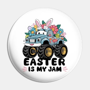 Happy Boys Easter Is My Jam Monster Truck Bunny Kids Women Pin