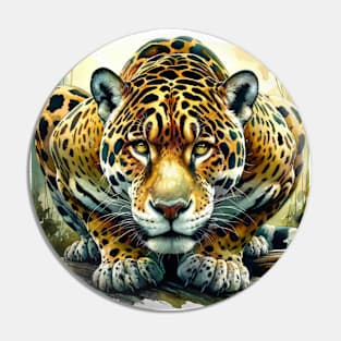 Jungle Majesty: Striking Jaguar Watercolor Pin