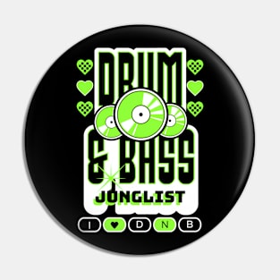 DRUM AND BASS  - 3 Records & Hearts Logo (White/Lime) Pin