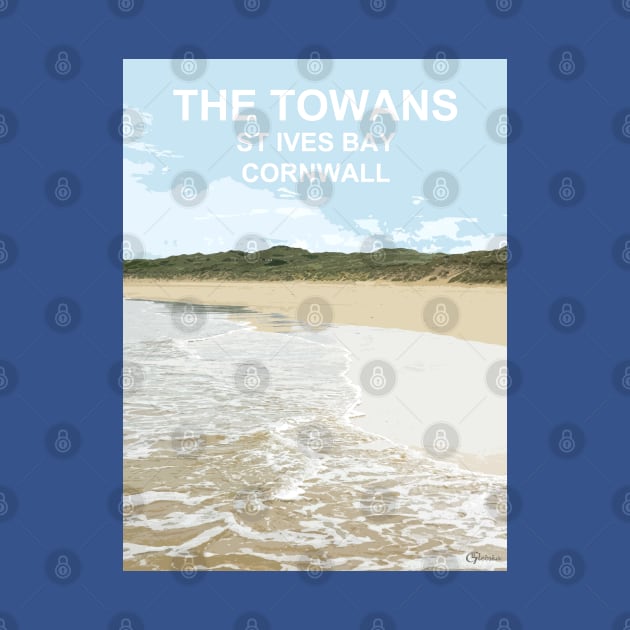 The Towans St Ives Bay Cornwall. Cornish gift Kernow Travel location poster, St Austell by BarbaraGlebska