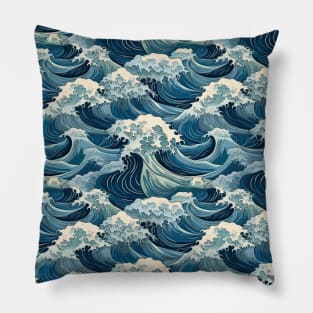 Ephemeral Crests: Hokusai Waves Reimagined Pillow