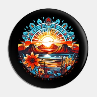 Native American Art Style Sunrise River Pin