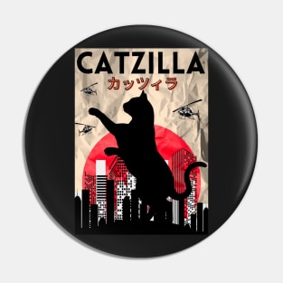 Catzilla Vintage Japanese Sunset Style Cat Kitten Lovers Pin