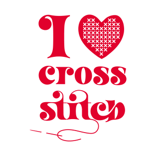 I Love Cross Stitch Heart and Needle in Red T-Shirt