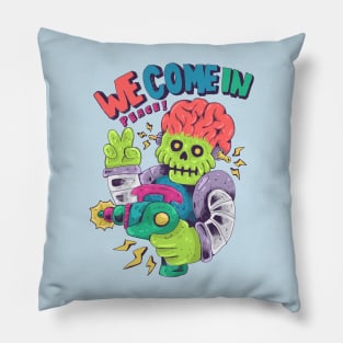 Alien Attack We Come In Peace Pillow