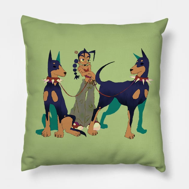 Dogs and girl Pillow by juulsart