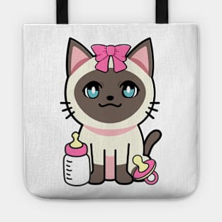 cute baby siamese cat wears a pink ribbon Tote