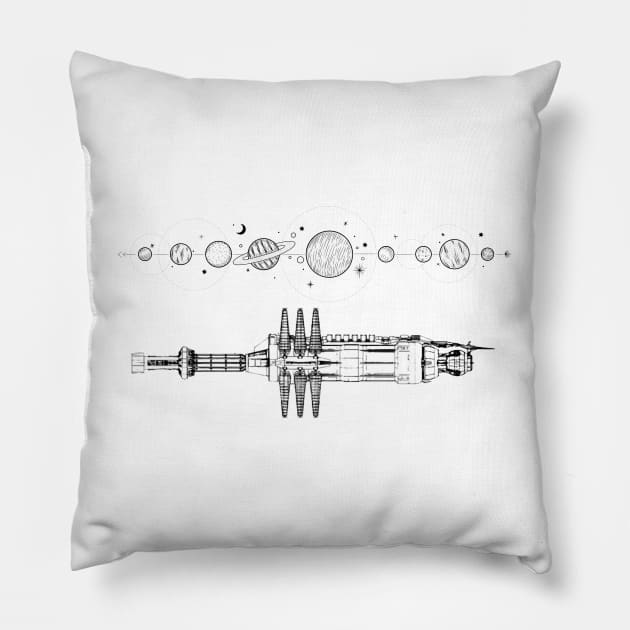 Space Station - Solar System - White - Sci-Fi Pillow by Fenay-Designs