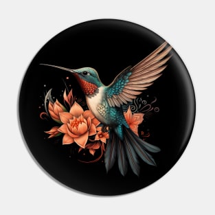 Colorful Hummingbird & Flower Illustration Pin