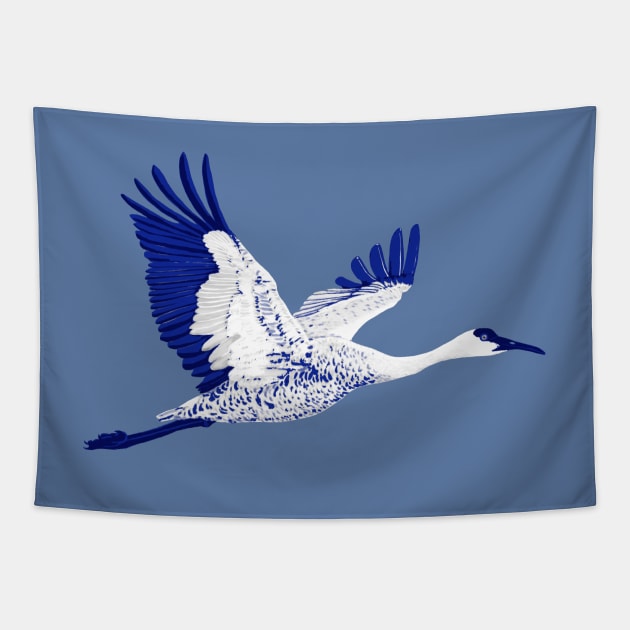 Blue and white crane Tapestry by rlnielsen4